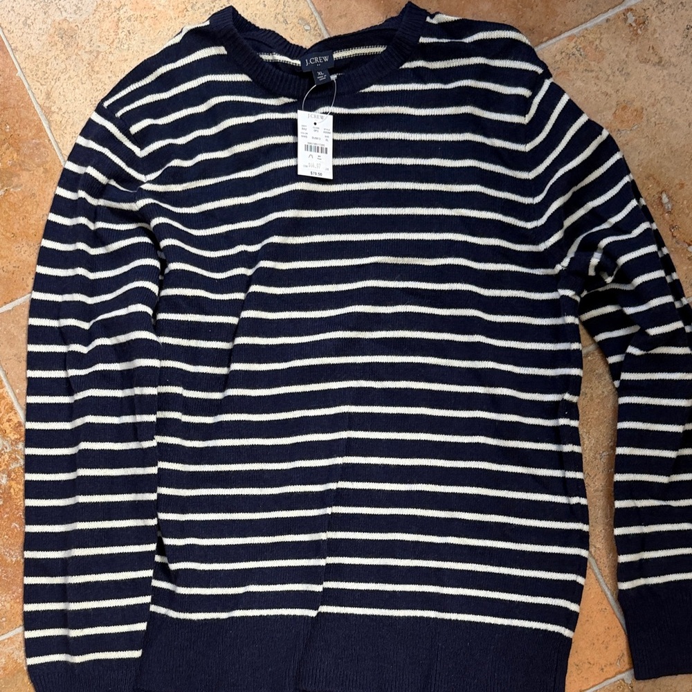 J. Crew Men's Navy & White Stripe Crewneck Sweater xl brand new